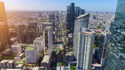 Fototapeta na wymiar Aerial city view of Bangkok downtown, bangkok thailand.
