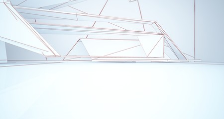 Abstract architectural white interior of a minimalist house with large windows. Drawing. 3D illustration and rendering.