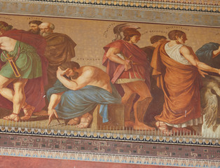 Archimedes and Aristotle paint fresco at Athens Greece
