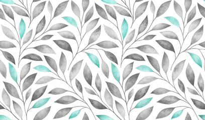 Seamless pattern with stylized tree branches. Watercolor illustration.