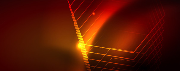 Neon glowing techno lines, hi-tech futuristic abstract background template, vector