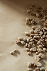 Fototapeta na wymiar Unroasted Coffee Beans on Kraft Paper Background Instagram Story
