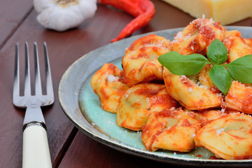 Italian traditional tortellini pasta in a plate