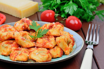 Italian traditional tortellini pasta in a plate