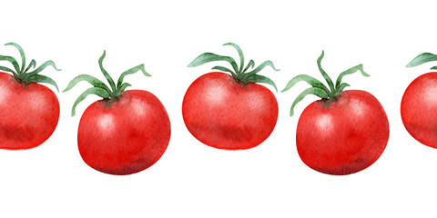 Watercolor background picture Tomatoes and cucumbers