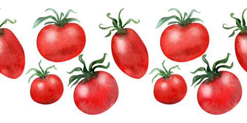 Watercolor background picture Tomatoes and cucumbers
