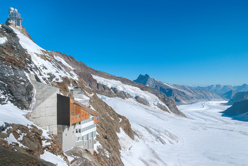 Observation station with Aletsch Glacier at background, Jungfraujoch, Switzerland