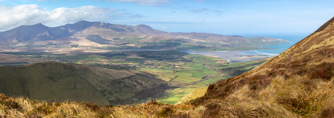Panoramic View of the Brandon Mountain Range from the slopes of Beenatoor on the Dingle Peninsula,...