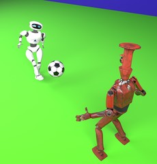 two robot plays in football