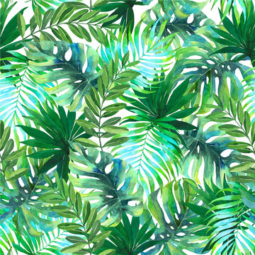 Watercolor tropical pattern. Print for fabric. Textile design, gift wrap. Seamless pattern.