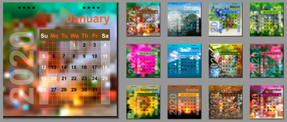 Calendar for 2020 with photo collage. Design desktop or wall calendar.