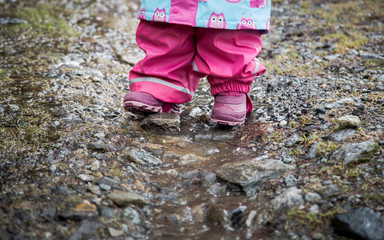  Mountain boot in the rain of swiss alps
