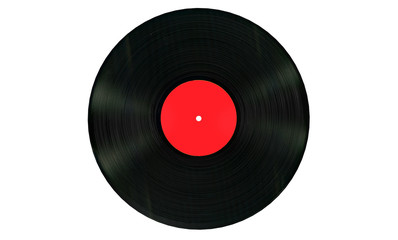 Black Vinyl Record with White Blank Label on a white background. 3d Rendering
