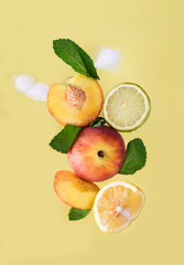 Ripe and aromatic fruits. Peach, lemon, lime, mint.