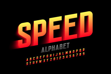 Speed style font design, alphabet letters and numbers