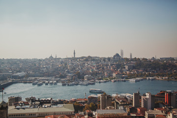 view of Istanbul and the Bosphorus from the observation deck on the Galata Tower