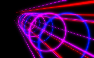 3d abstract tunnel with neon light. 3d illustration