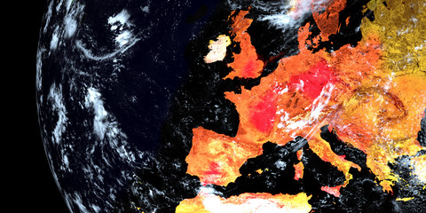 Heatwave over Europe. Extremely detailed and realistic high resolution 3d illustration. Shot from Space. Elements of this image are furnished by NASA