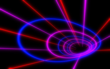 3d abstract tunnel with neon light. 3d illustration
