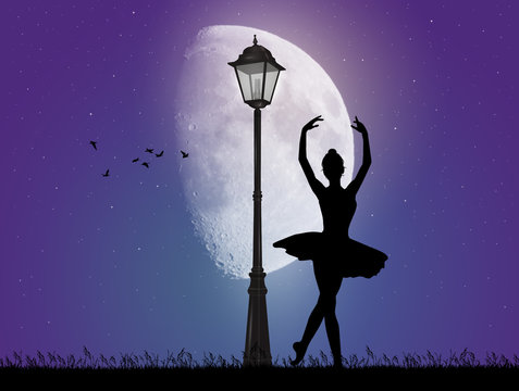 girl dancing with tutu in the moonlight