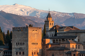 Alhambra fortress palace in Granada Spain at sunset