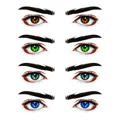 A set of female eyes in realistic style isolated on white background,set of eyes