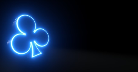 Aces Playing Cards Symbol - Clubs With Futuristic Blue Glowing Neon Lights Isolated On The Black Background - 3D Illustration