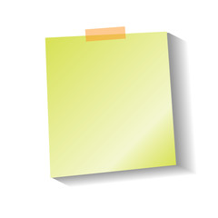 Green sticker sheet, pinned adhesive tape, ready for your use. Notice board element. Perfect for back to school or business design theme. Isolated on white background. Front view. 