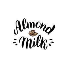 Almond milk typography text. Trendy lettering logo font. Packaging, sticker, label design. Vector eps 10.
