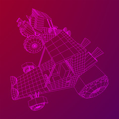 Off road dune buggy car. Terrain vehicle. Outdoor car racing, extreme sport concept. Wireframe low poly mesh vector illustration