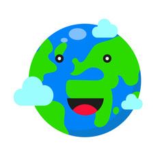 Cartoons smile planet earth icon with clouds.