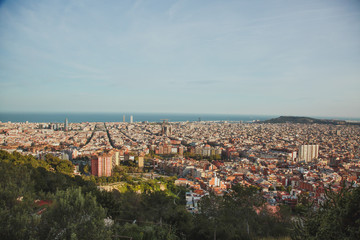 beautiful view of the whole of Barcelona at sunset from the bunker Carmel