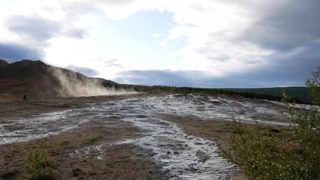 Golden Circle, Iceland, Strokkur geysir eruption. Fountain geyser located in a geothermal area beside the Hvt River. It is one of Iceland's most famous geysers
