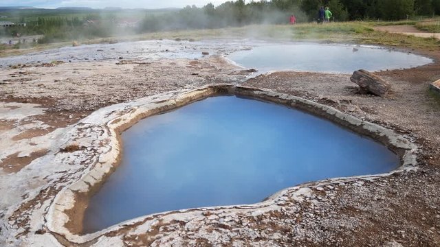 Golden Circle, Iceland, Strokkur geysir eruption. Fountain geyser located in a geothermal area beside the Hvt River. It is one of Iceland's most famous geysers