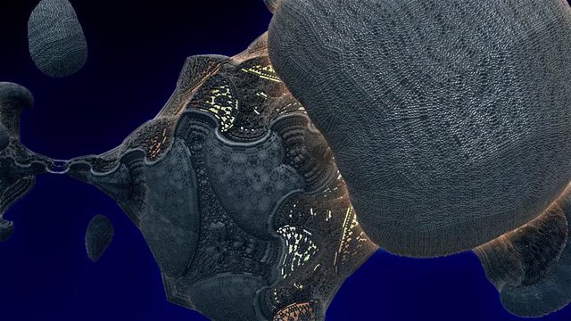 Hitting an abstract 3D fractal object on a blue background
