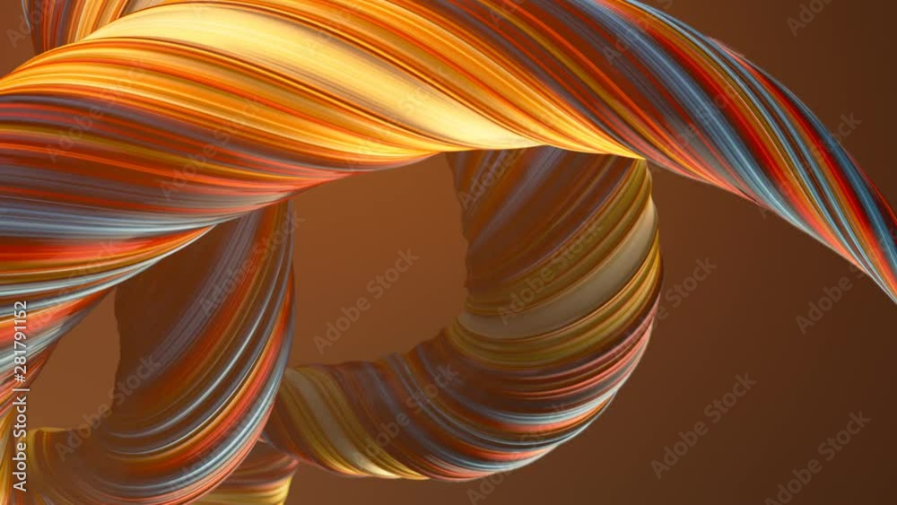 Aufkleber Orange colored twisted shapes motion graphics background. Computer generated abstract geometric 3D render loop animation. HD resolution.