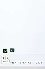 national day text With AUGUST 14 Wooden calendar of Pakistan flag,Concept Pakistan national day