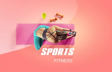 Rolgordijnen Sport and fitness backgrounds. Stretching. Isolated. Top view. © vitaliy_melnik