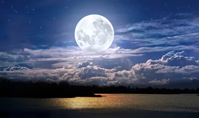 Papier Peint photo Lavable Pleine lune pleine lune sur la mer