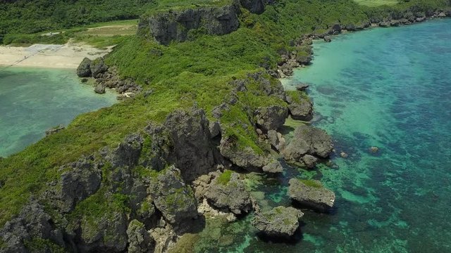 Aerial view of cliffs on seashore, Kafu Banta, Miyagi Island, Japan