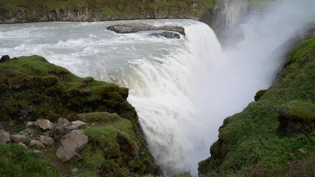 Golden Circle, Iceland, Gullfoss waterfall (Golden Falls) located in the canyon of the Hvt river. Bigger waterfall famous landmark in southwest Iceland.