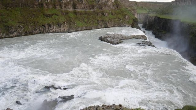 Golden Circle, Iceland, Gullfoss waterfall (Golden Falls) located in the canyon of the Hvt river. Bigger waterfall famous landmark in southwest Iceland.