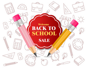 Back to school crayons supplies Vector realistic. sale promotion banner. detailed 3d illustrations