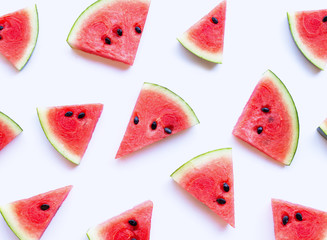 Fresh watermelon slices on white.