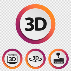 3D Television And Printing Technology Icons - Colorful Vector Illustration - Isolated On Transparent Background