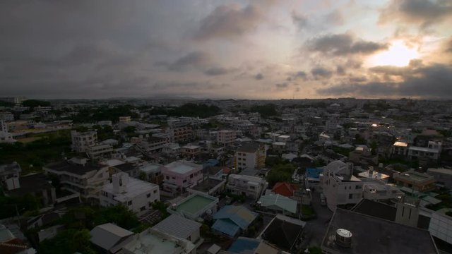 View of city at sunset, Okinawa Prefecture, Japan