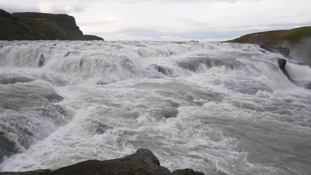 Golden Circle, Iceland, Gullfoss waterfall (Golden Falls) located in the canyon of the Hvt river. Bigger waterfall famous landmark in southwest Iceland.