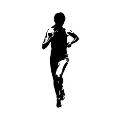 Running woman, abstract ink drawing isolated vector silhouette. Run