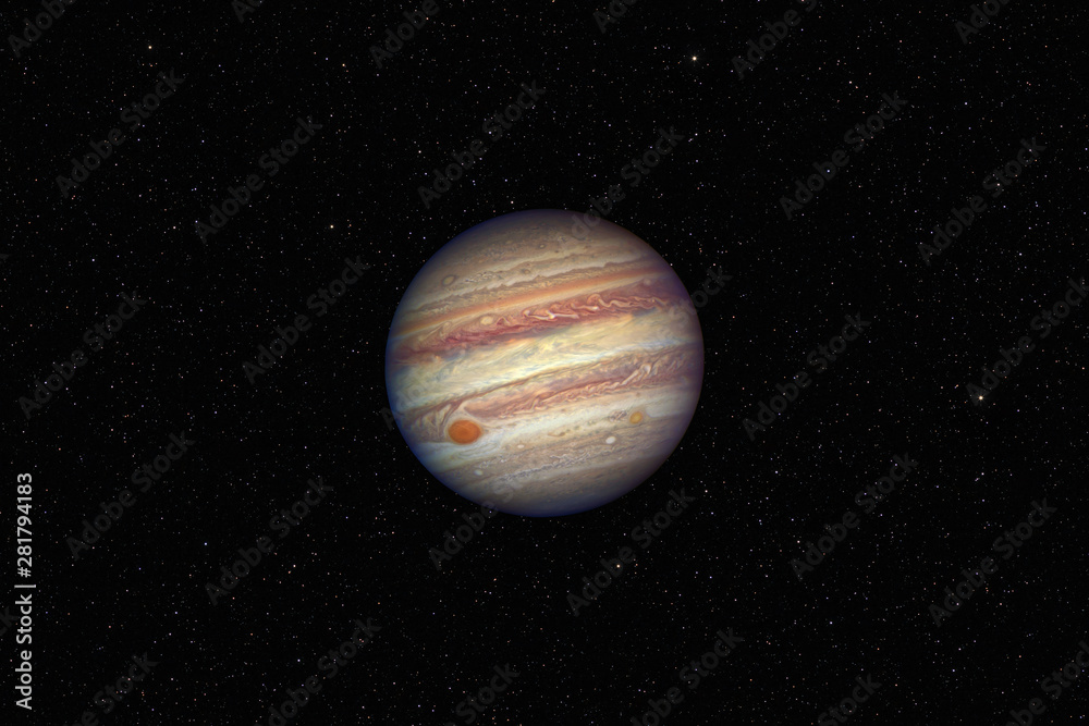 Wall mural planet jupiter against dark starry sky background in solar system, elements of this image furnished 