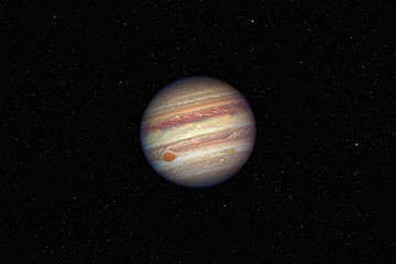 Planet Jupiter against dark starry sky background in Solar System, elements of this image furnished...